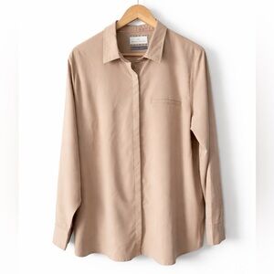 Modern Ambition Delightfully Technical Beige Button Down Shirt Large